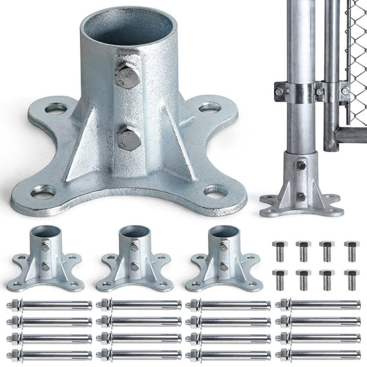 Epcee Post 2.5" (2 3/8" OD) Chain Link Fence Post Floor Flange Bracket, for Chain Link Fence Posts, Mailboxes, and Other Steel Round Post Galvanized Anchor Flange Bases (4 Pack)
