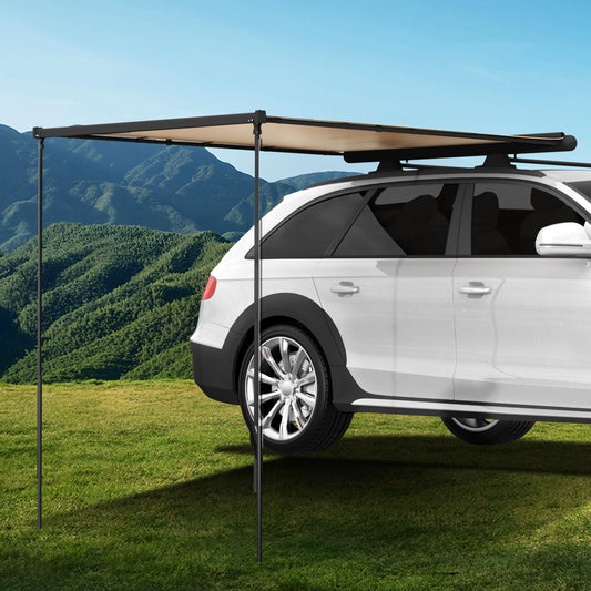 KUIPERAUTO Vehicle Awning Car 6.6'x9.8' Pull-Out Roof Rack Side, Sunshade UV50+ Waterproof PU5000mm Aluminum Shell for Camping, Height Adjustable Shadow Shelter Fit for SUV Trucks, Beige