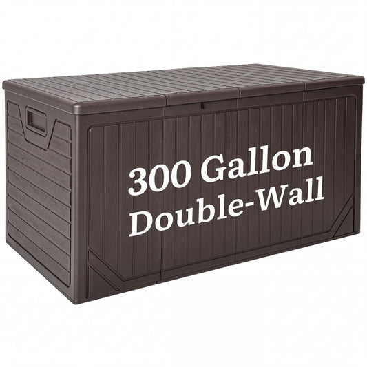YITAHOME XXL 300 Gallon Extra Large Outdoor Deck Box, Lockable Resin Double-Wall Storage Box and Waterproof Patio Furniture Bin for Garden Tools & Pool Accessories, Brown
