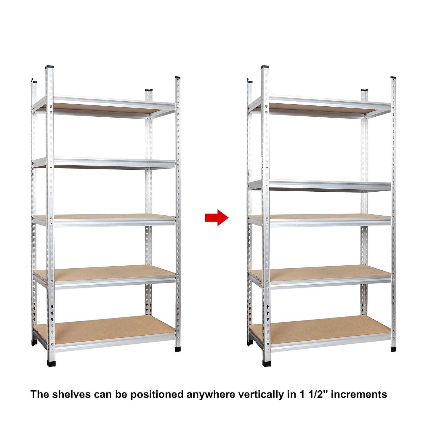 Amazon Basics 5-Tier Medium Duty Garage Shelving Unit, Sturdy Adjustable Storage Shelves, Easy to Assemble, 48" x 18" x 72", Aluminum