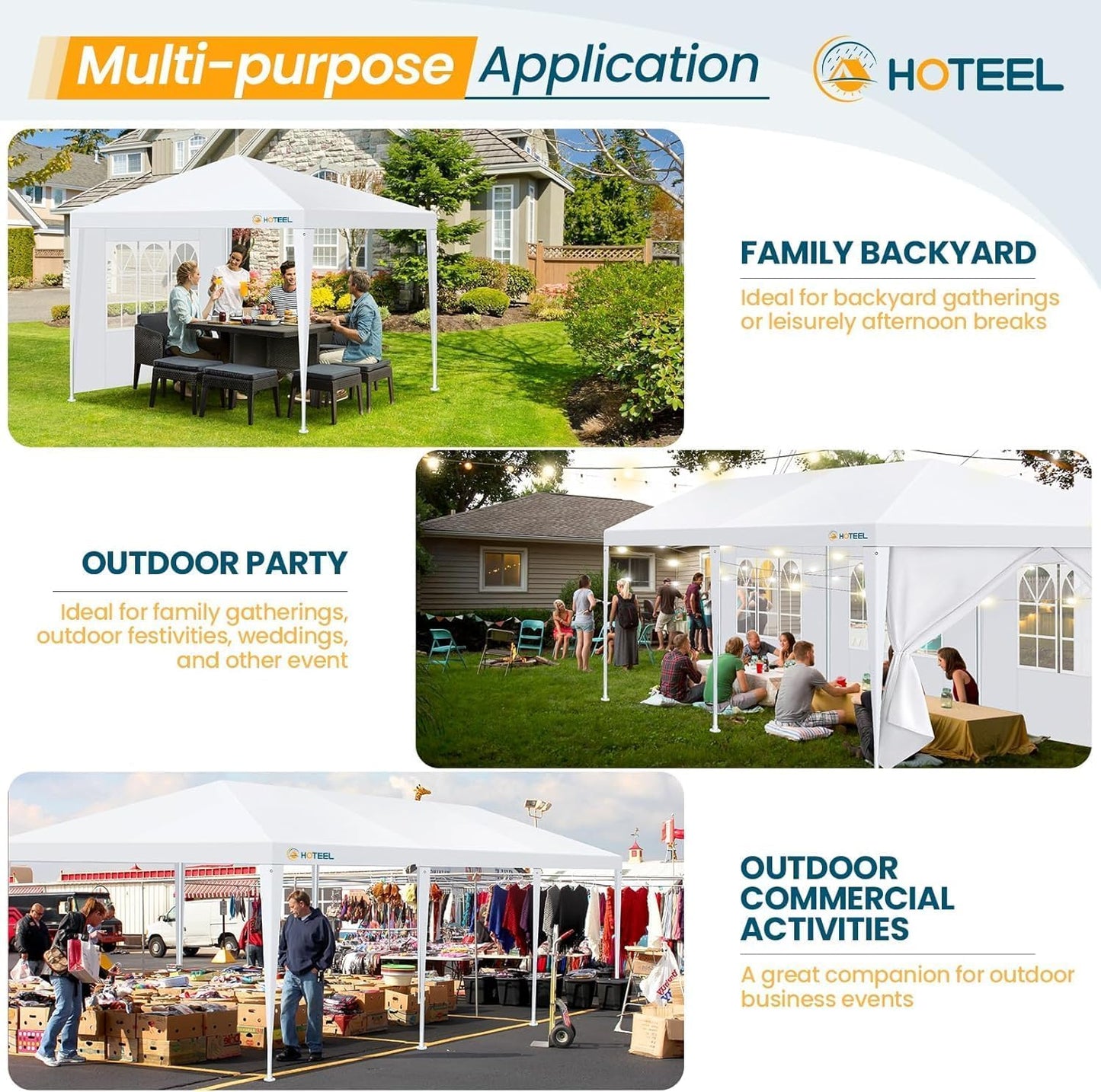 HOTEEL 10x20FT Party Tent Outdoor Canopy for 20-30 People with 6 Removable Sidewalls, 2 Zipper Doors, 12 Ropes and 24 Stakes, Carpas para Fiestas for Wedding Patio Backyard Baby Shower, White