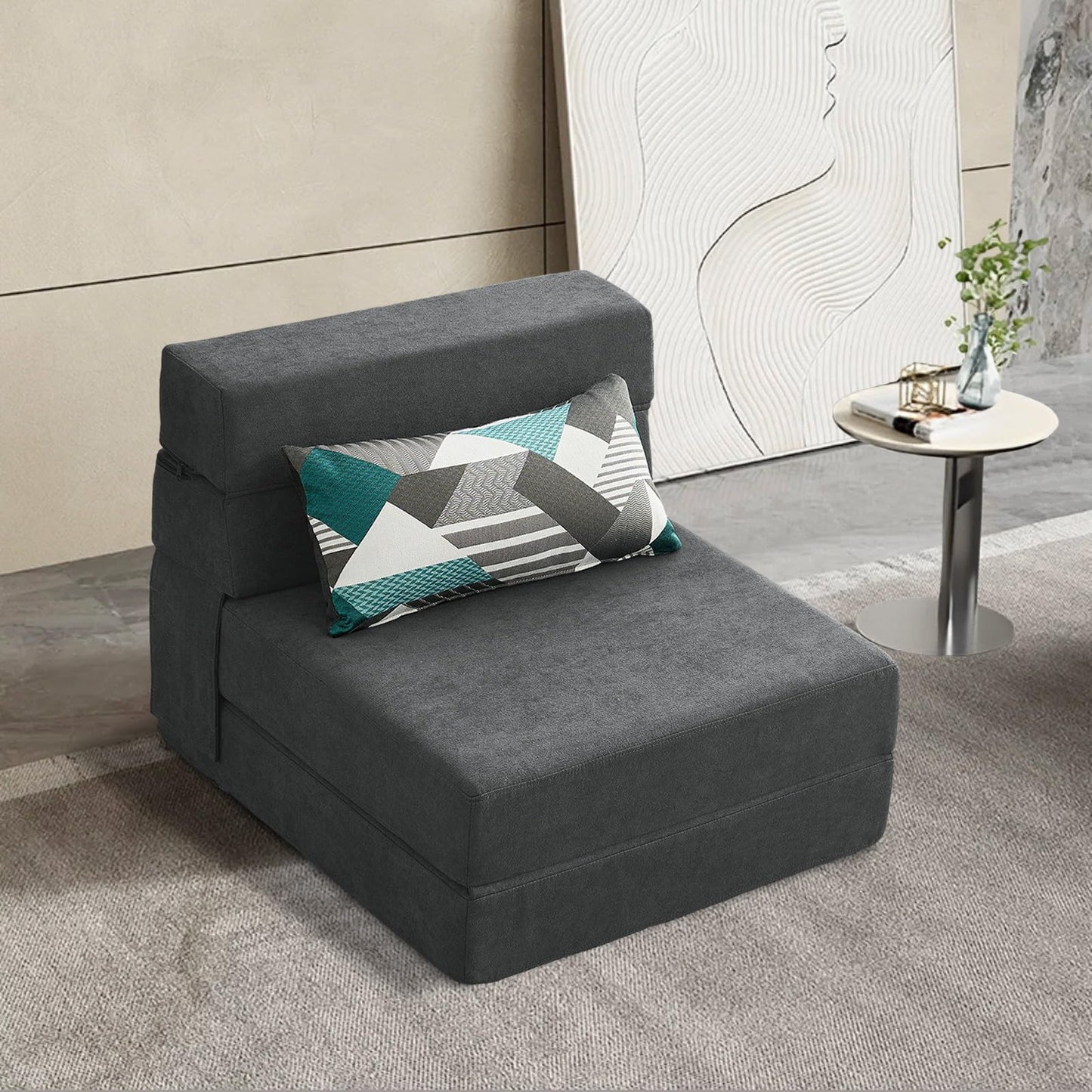 ANONER Fold Out Chair Bed Memory Foam with Pillow Futon Couch Folding Sleeper Chairs, Convertible Chair Bed Dark Gray, Single Size