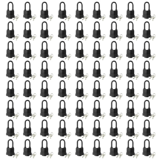 SafiSwords Waterproof Padlocks Keyed Alike for Outdoor use, Covered Heavy Duty Laminated Steel Lock, 1-9/16 Inch. Wide, Long Padlock, Bulk Locks with Same Keys, Pack of 72