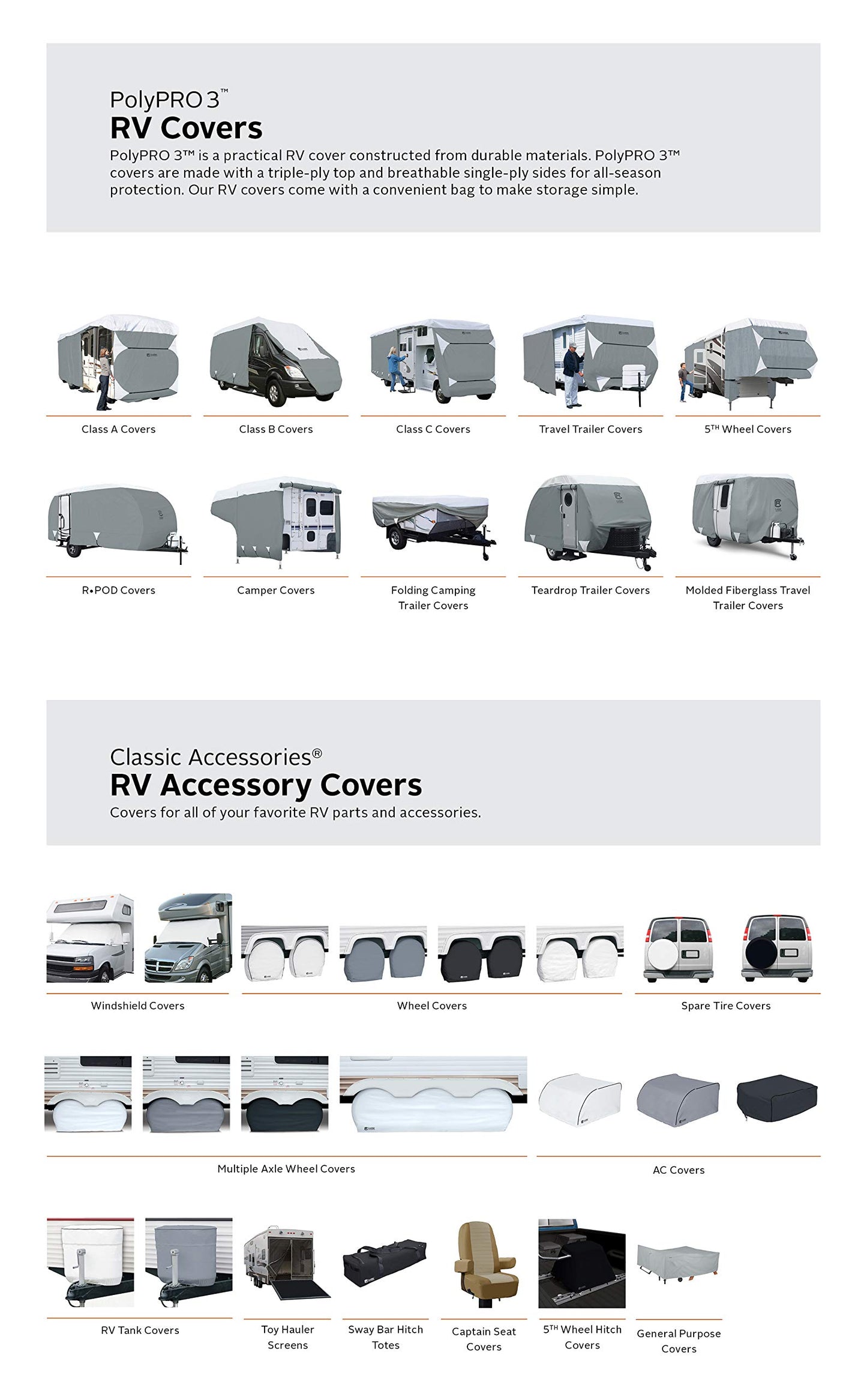 Classic Accessories Over Drive PolyPRO3 Deluxe Sloped Travel Trailer Cover, 19-21'