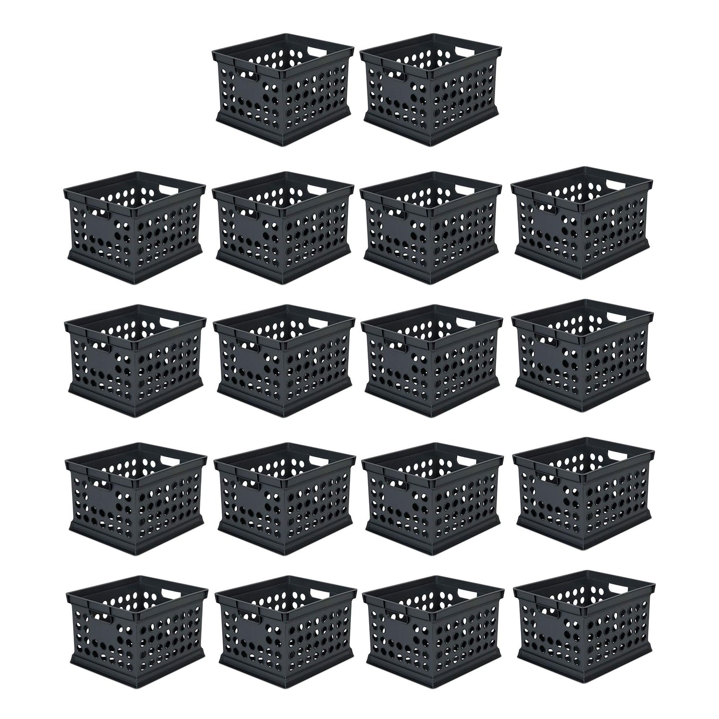 Sterilite Stackable Plastic Storage Crate Bin Organizer File Box with Handles for Home, Office, Dorm, Garage, or Utility Organization, Black, 18-Pack