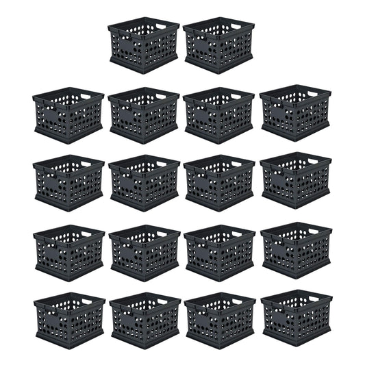 Sterilite Stackable Plastic Storage Crate Bin Organizer File Box with Handles for Home, Office, Dorm, Garage, or Utility Organization, Black, 18-Pack