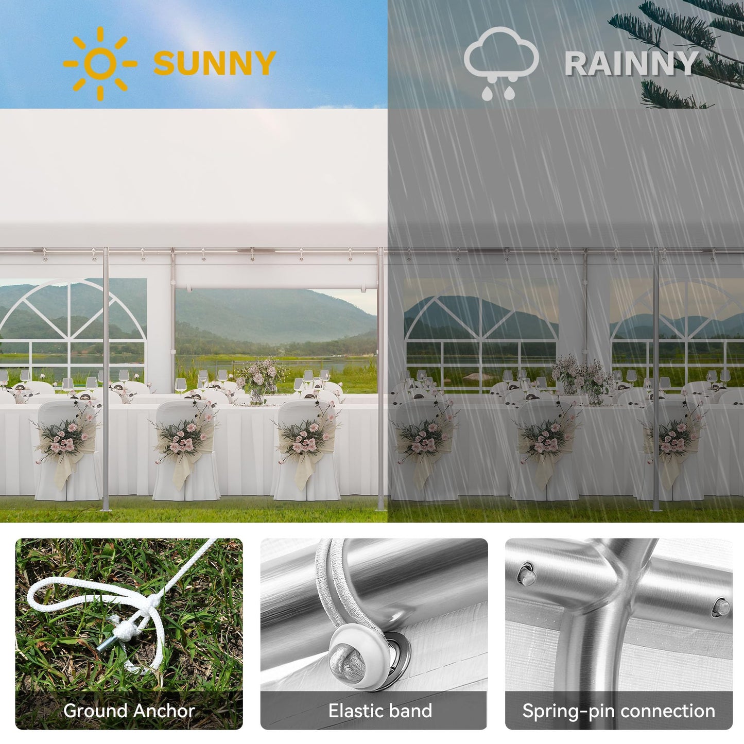 YITAHOME 20x40FT Heavy Duty Large Party Tent Wedding Tent Outdoor Canopy Upgraded Galvanized Steel with Removable Sidewall PE Windows with Sandbags for Commercial and Parties