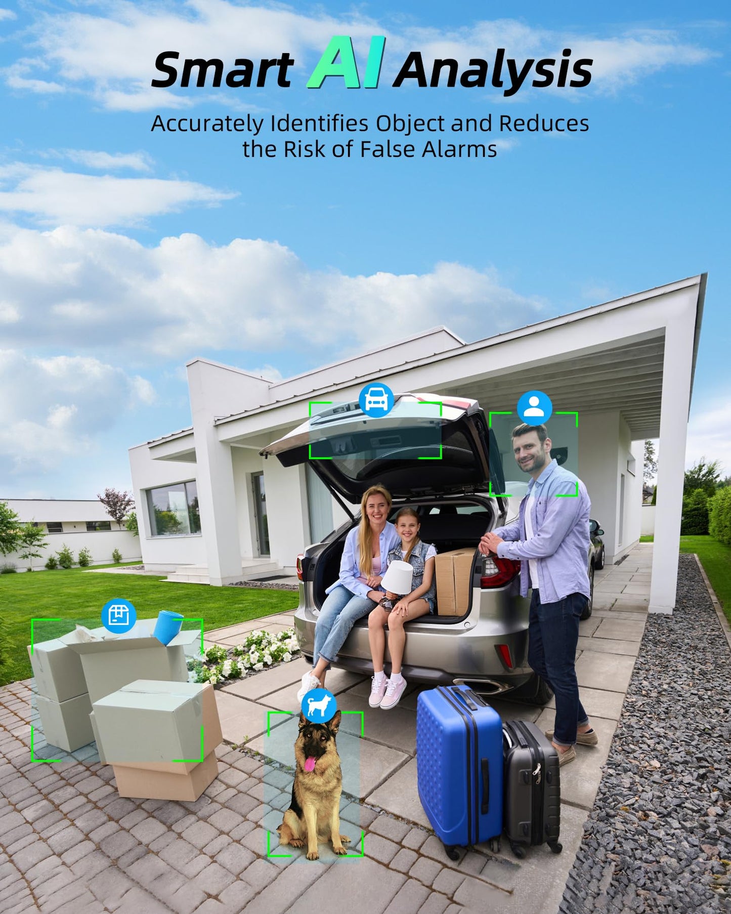 MaxiViz 2K Solar Camera Security Outdoor, 100% Wire-Free Security Cameras Wireless Outdoor with Solar Panel, 360° Panoramic View, Color Night Vision, AI Motion Detection, IP66 Weatherproof, 2 Pack