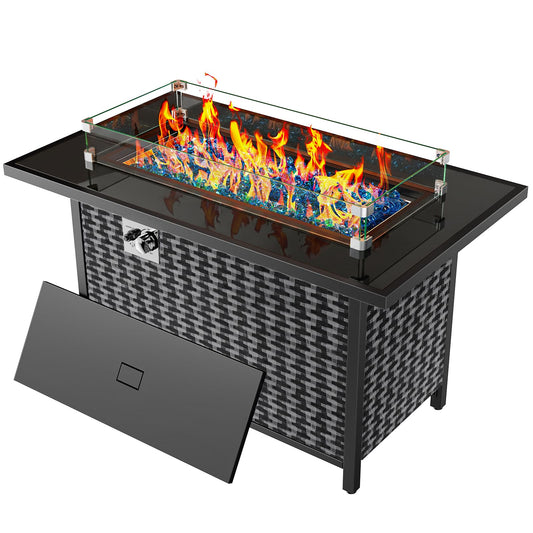Ciays 43″ Propane Fire Pit, CSA-Listed 60,000 BTU Outdoor Gas Fire Pit Table with Glass Wind Guard, Tempered Glass Top, Lid, Glass Rocks, Adjustable Legs, Fire Table for Patio, Garden & Party, Black