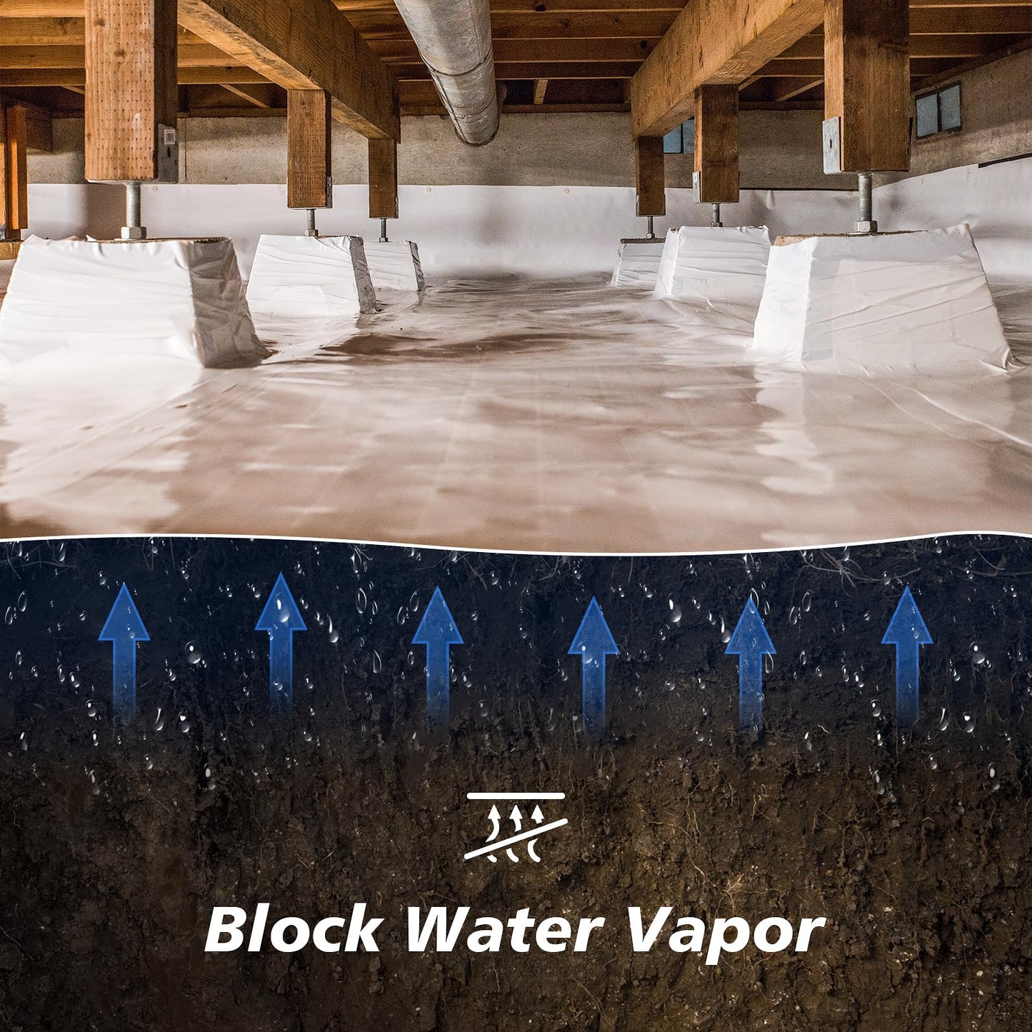 Crawl Space Vapor Barrier - 14 mil 10' x 50', Vapor Barrier for Crawlspace Encapsulation kit, Vapor Barrier Plastic Material, Crawlspace Liner, Heavy Duty Plastic sheeting, Black and White Panda Film