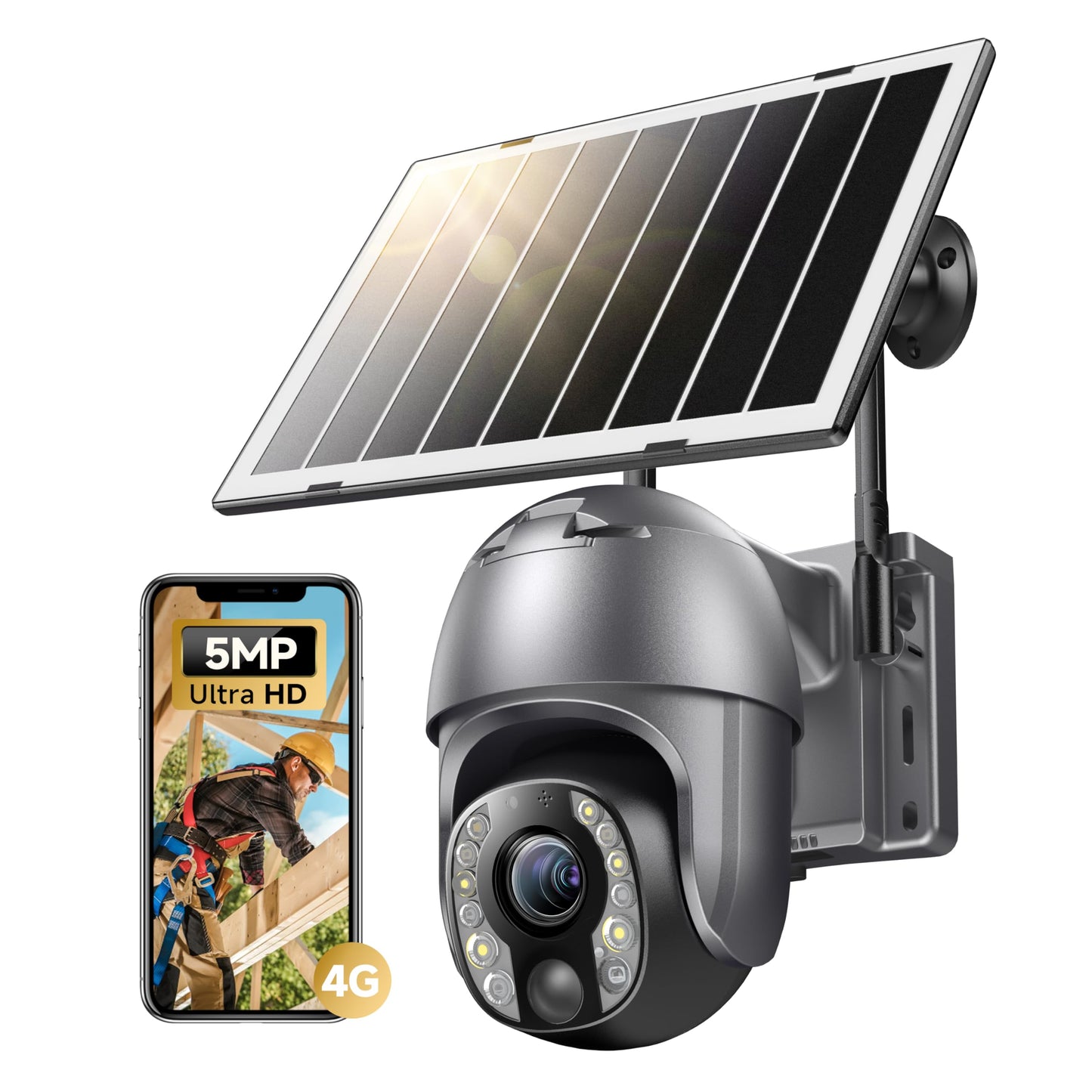 ELYSOO 5MP Cellular Security Camera Outdoor, No WiFi Security Camera with 10X Optical Zoom, 4G LTE Solar Powered Cameras, Human Detection & Auto Focus, Color Night Vision, Pan Tilt 360° Live View