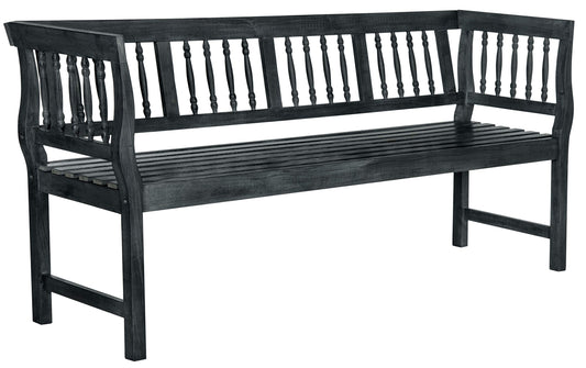 SAFAVIEH Outdoor Patio Furniture Collection – Brentwood Dark Slate Grey Distressed Acacia Wood Bench with Silver Accents, Classic Outdoor Seating for Porch or Garden (PAT6732K)