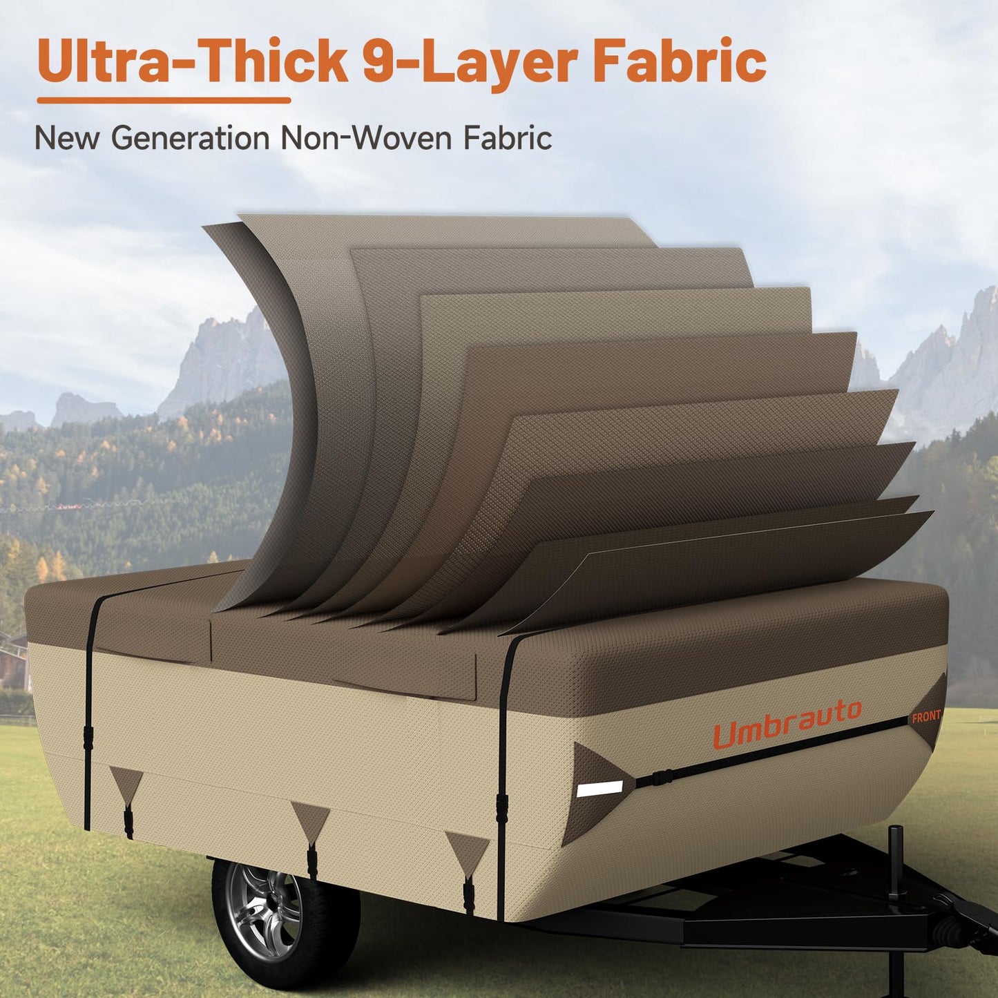 Umbrauto Pop Up Camper Cover for 18'-20' Folding Tent Trailer – 9-Layer Top, 3-Layer Side, Waterproof, Windproof, Sun-Resistant, Heavy-Duty Cover for All-Weather Protection