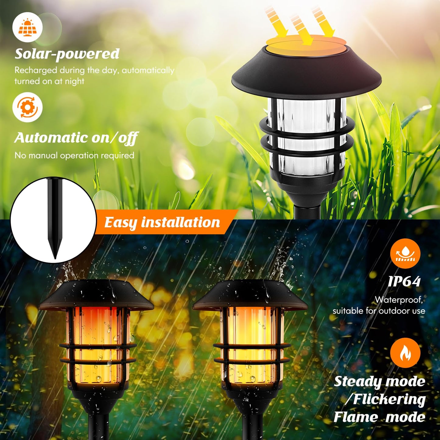 ZOOHAR Solar Outdoor Lights,Extra-Tall Solar Torches with Flickering Flame 2-Pack Waterproof Garden Lights,Stainless Steel Pathway Lighting Garden Decor, Yard Decorations Outdoor Auto On/Off
