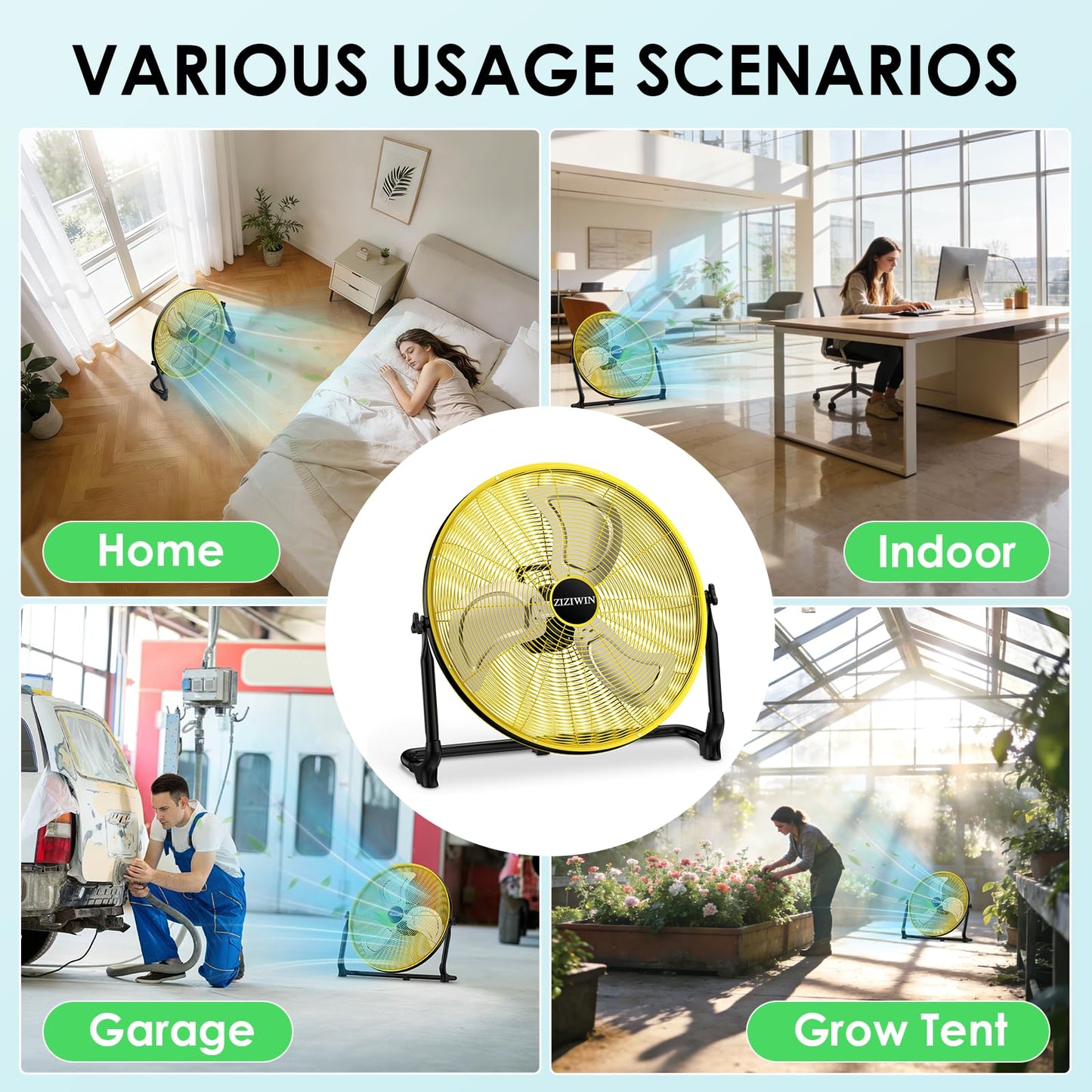 ZIZIWIN 20" Large Battery Fan, Portable Battery Operated Floor Fan, Rechargeable Cordless Camping Fan for Outside, 360° Tilt, USB Output, Wireless, for Home Outdoor Gazebo Office Garage Outside Gym