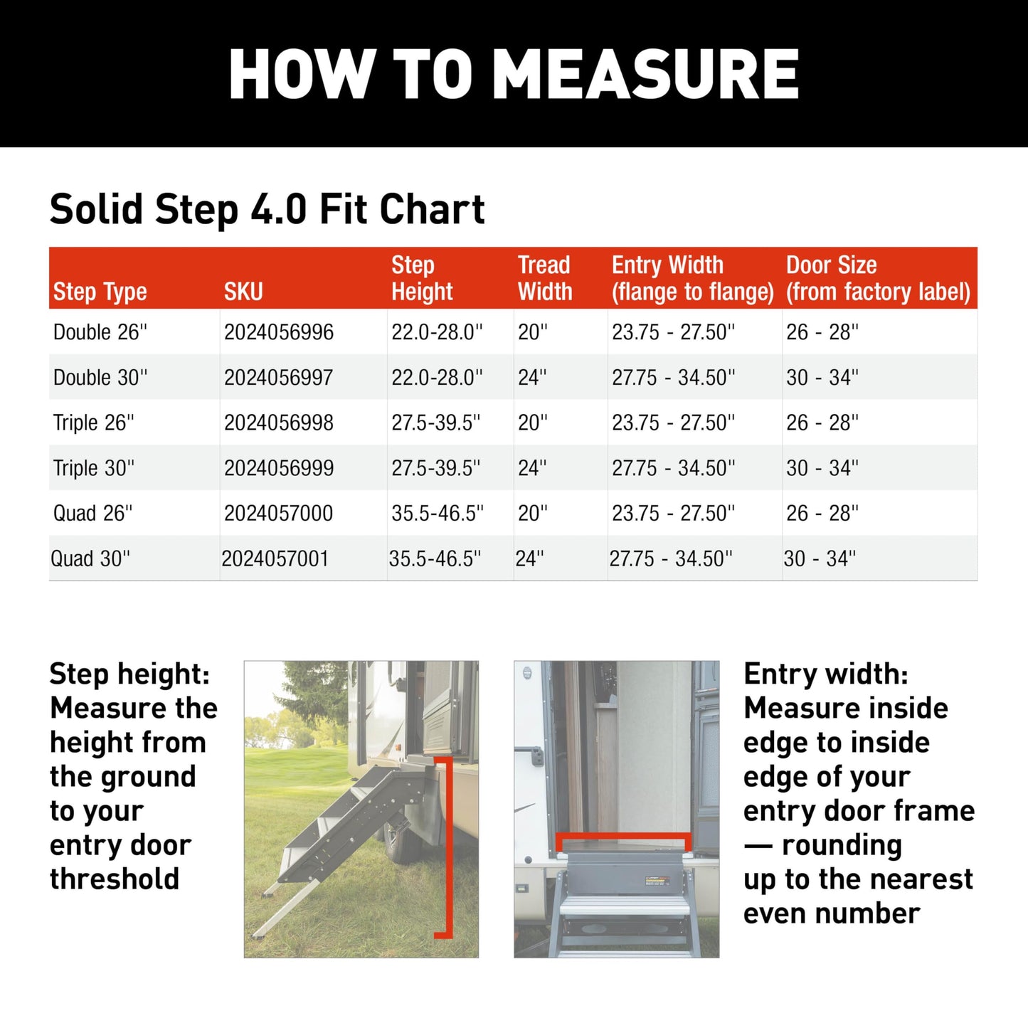 Lippert Solid Step 4.0 Premium Triple RV Camper Entry Steps with Lift Assist Gas Struts, 26" Step Width, XL Top Tread, 8" Rise, 500-lb. Weight Capacity, Adjustable Legs, Recessed Feet - 2024056998