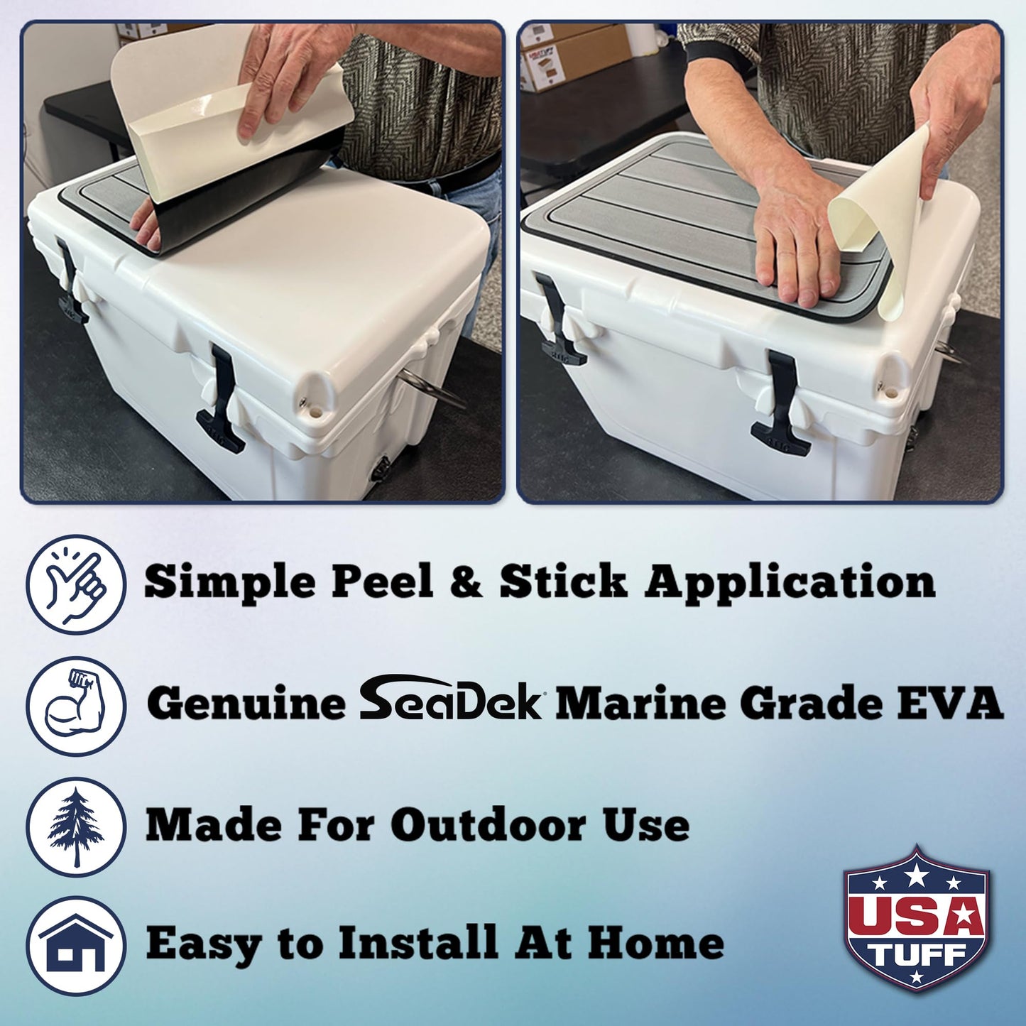 USATuff SeaDek EVA Mat Cooler Pad fits YETI 45 Tundra | Peel & Stick Application | Non Slip Comfort Accessories - US Flag (StormGray-Black)