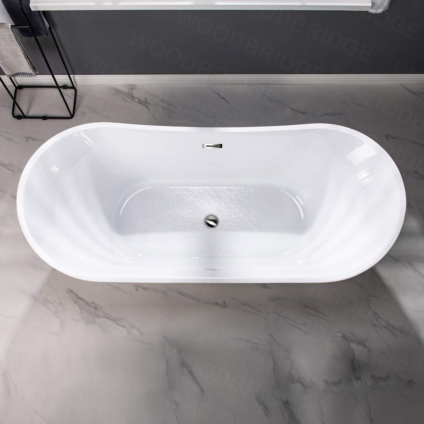 WOODBRIDGE 71"Freestanding White Acylic Soaking Bathtub with Chrome Drain and Overflow,B0017-C