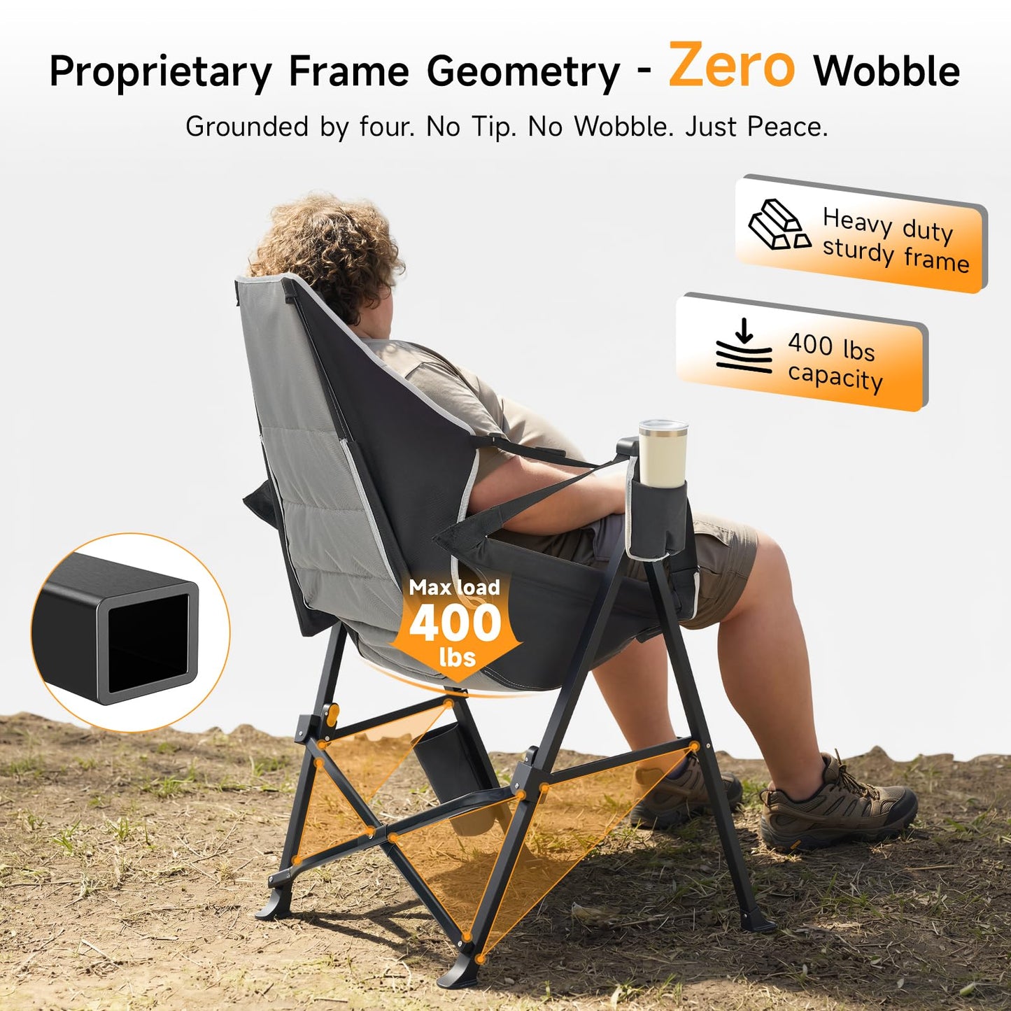 Dovov Hammock Camping Chair with Removable Footrest, 400lbs Heavy Duty Portable Swing Chair Outdoor with Adjustable Back, Foldable Camping Chair with Headrest and Cup Holder for Camping, Patio, Lawn