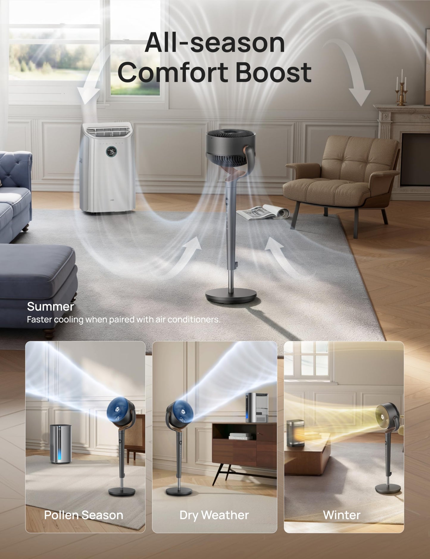 DREO Fan for Bedroom, 120° Oscillating Standing Fans, Quiet Floor Fan with DC Motor, 100ft Pedestal Fans for Room, 9 Speeds, 4 modes, 20dB, 120° Manual Vertical, 37-42" Adjustable Height, 9H Timer