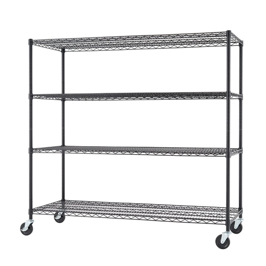 Trinity Basics 4-Tier Adjustable Wire Shelving with Wheels for Kitchen Organization, Garage Storage, Laundry Room, NSF Certified, 600 to 1800 Pound Capacity, 60” by 24” by 54”, Black