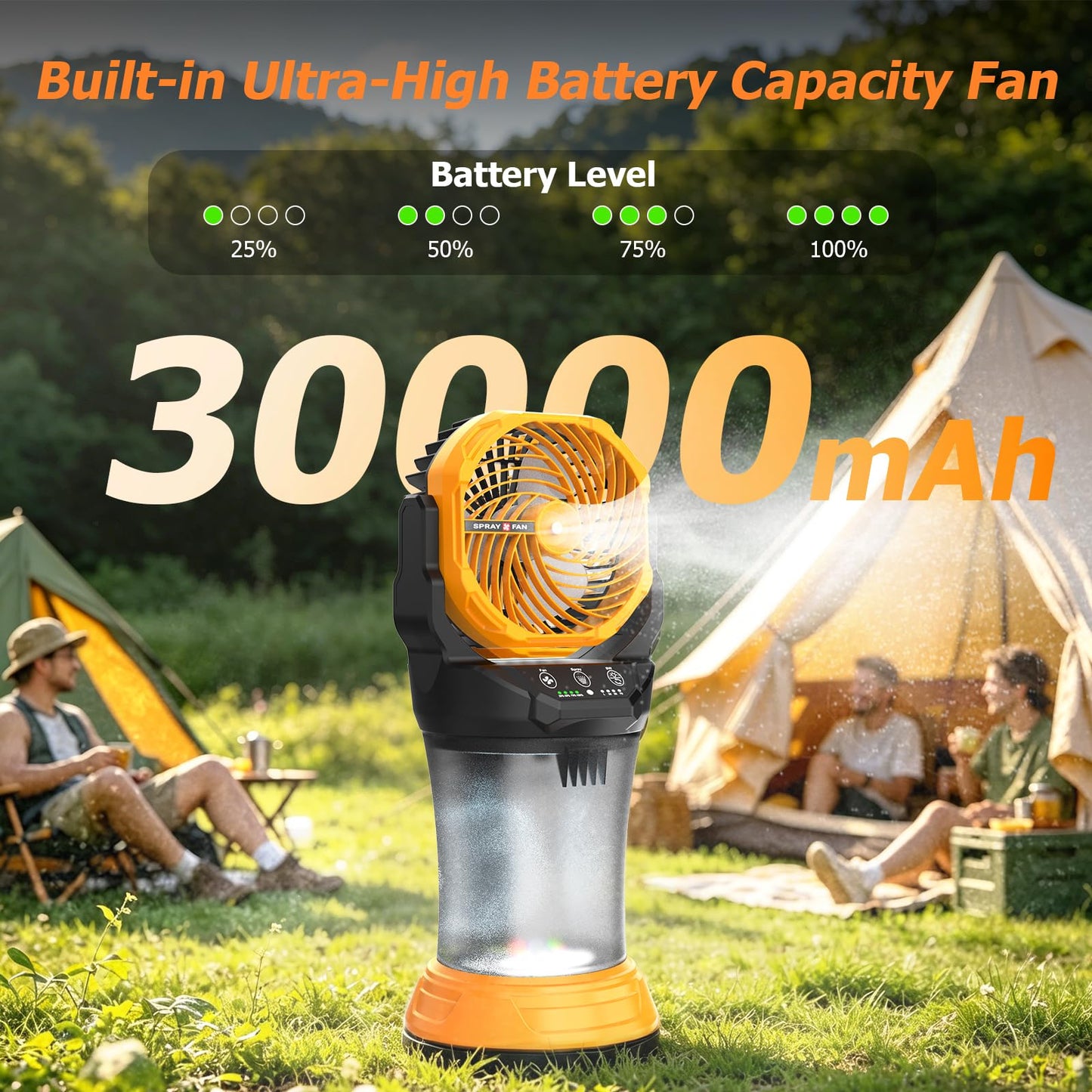 30000mAh Portable Misting Fan, Rechargeable Battery Operated Outdoor Misting Fan with 2L Bucket, 4 Speeds Spray Personal Cooling Fan with RGB Light 120° Auto Oscillating for Patio Camping Beach Garage