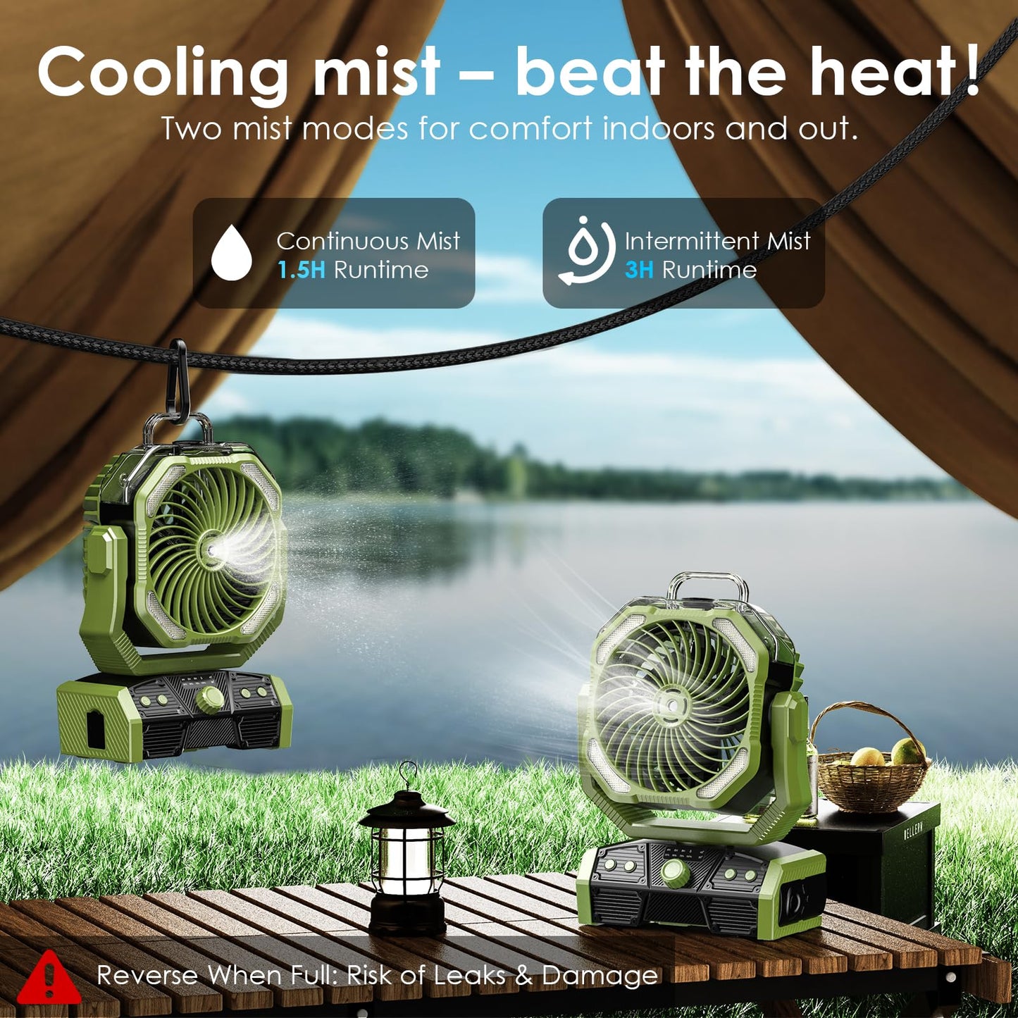 Minthouz 3-in-1 Camping Fan with 30000mAh Battery, Portable Outdoor Mist Fan with LED Light, 50H Runtime, Remote, 270° Tilt, 4.0m/s Wind, Quiet Camp Fan for Tent, RV, Patio, Backyard, Travel