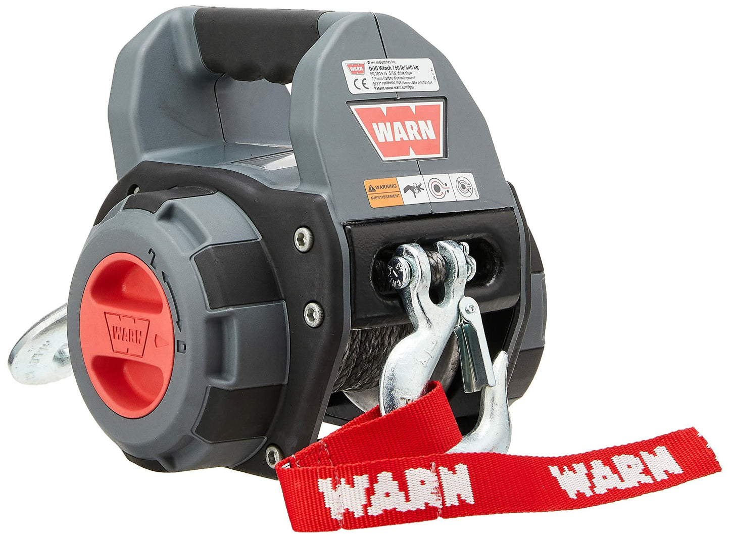 WARN Drill Winch – 750 lb Portable Pulling Winch with Synthetic Rope | Drill-Powered Operation | Lightweight, Compact Design with Hook & Controls | Ideal for Trailers, ATVs, UTVs.