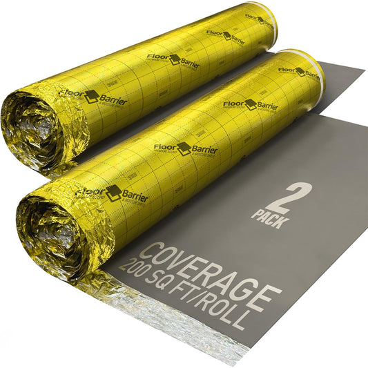 Premium Floor Underlayment with Moisture Barrier – 200 sq ft Roll, 3mm Thick – Quiets Foot Traffic Noise, Under Floor Insulation for Hardwood, Laminate, & Vinyl Plank Flooring (2 Pack)