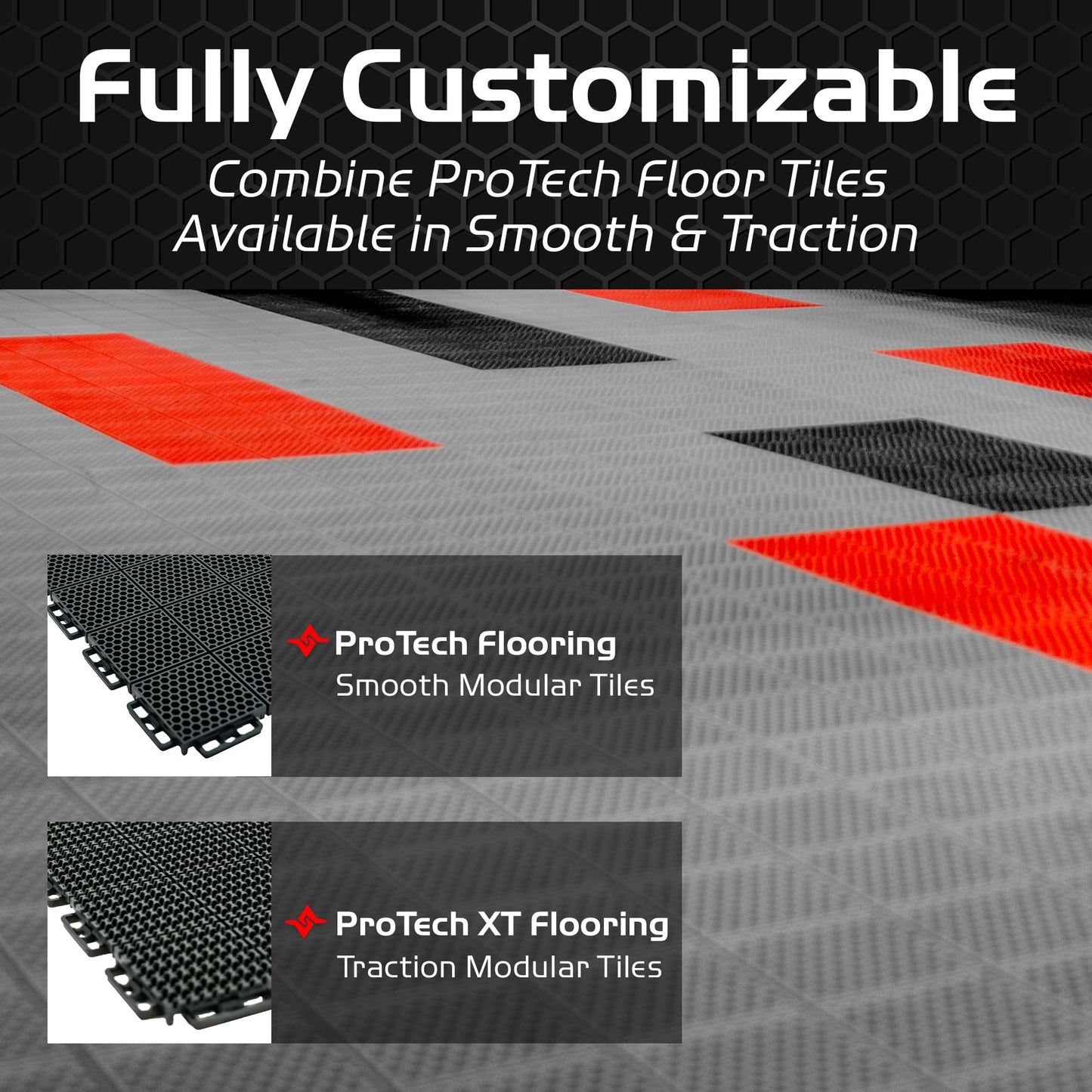 Caliber ProTech XT Garage Flooring, Trailer Flooring, Interlocking Traction Tiles, 9” x 18”, Red, 24-Pack
