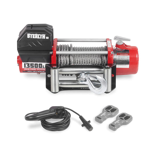 Stealth Winches 13500lb Truck Winch 12V Electric Winch with 2 Wireless remotes and Steel Rope, Perfect for SUV Towing Trailer Winch, Hook, Weatherproof, with Roller Fairlead, Heavy Duty