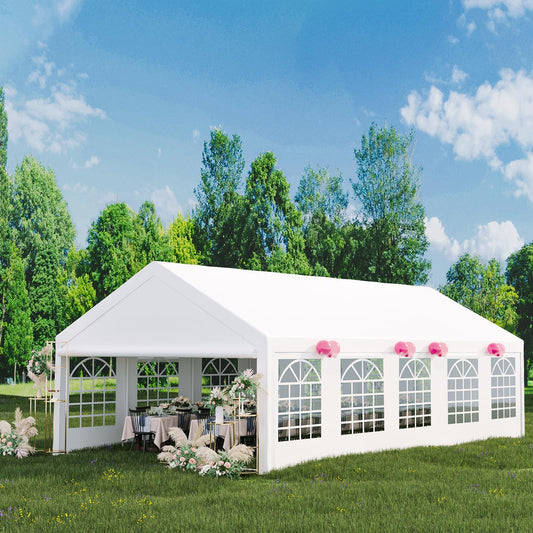 GarveeLife 16x32 ft Outdoor Party Tent Canopy for Weddings & Events - Pavilion with Removable Sidewalls, Waterproof Fabric, Easy Setup, and 3 Storage Bags, White.