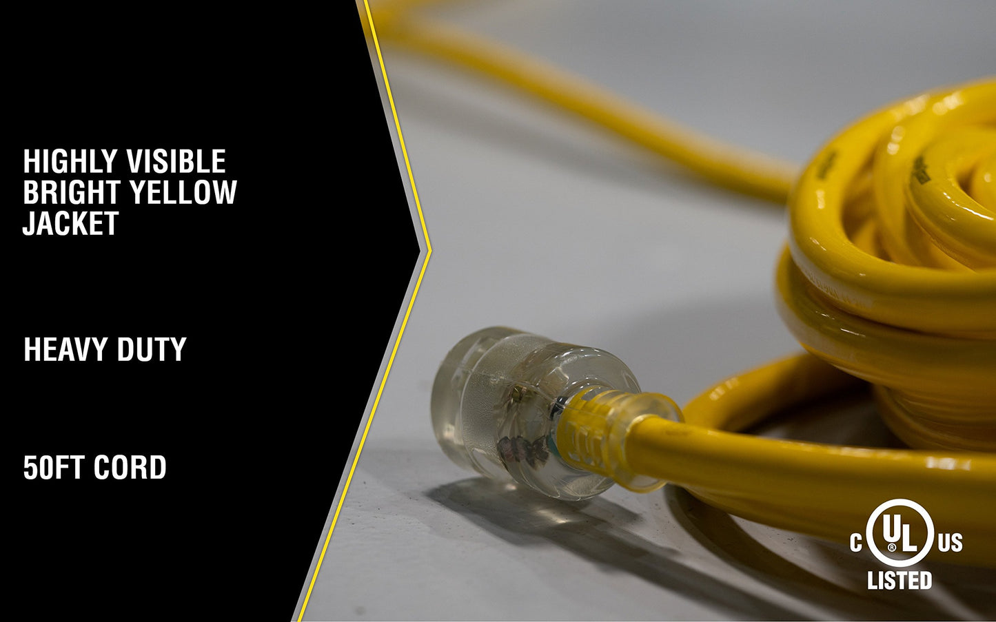 Southwire Heavy Duty Extension Cord - Outdoor Power Cable with Lighted End for Safety - Waterproof - High Visibility Yellow Jacket - 10/3 SJTW Extension - 50-Foot
