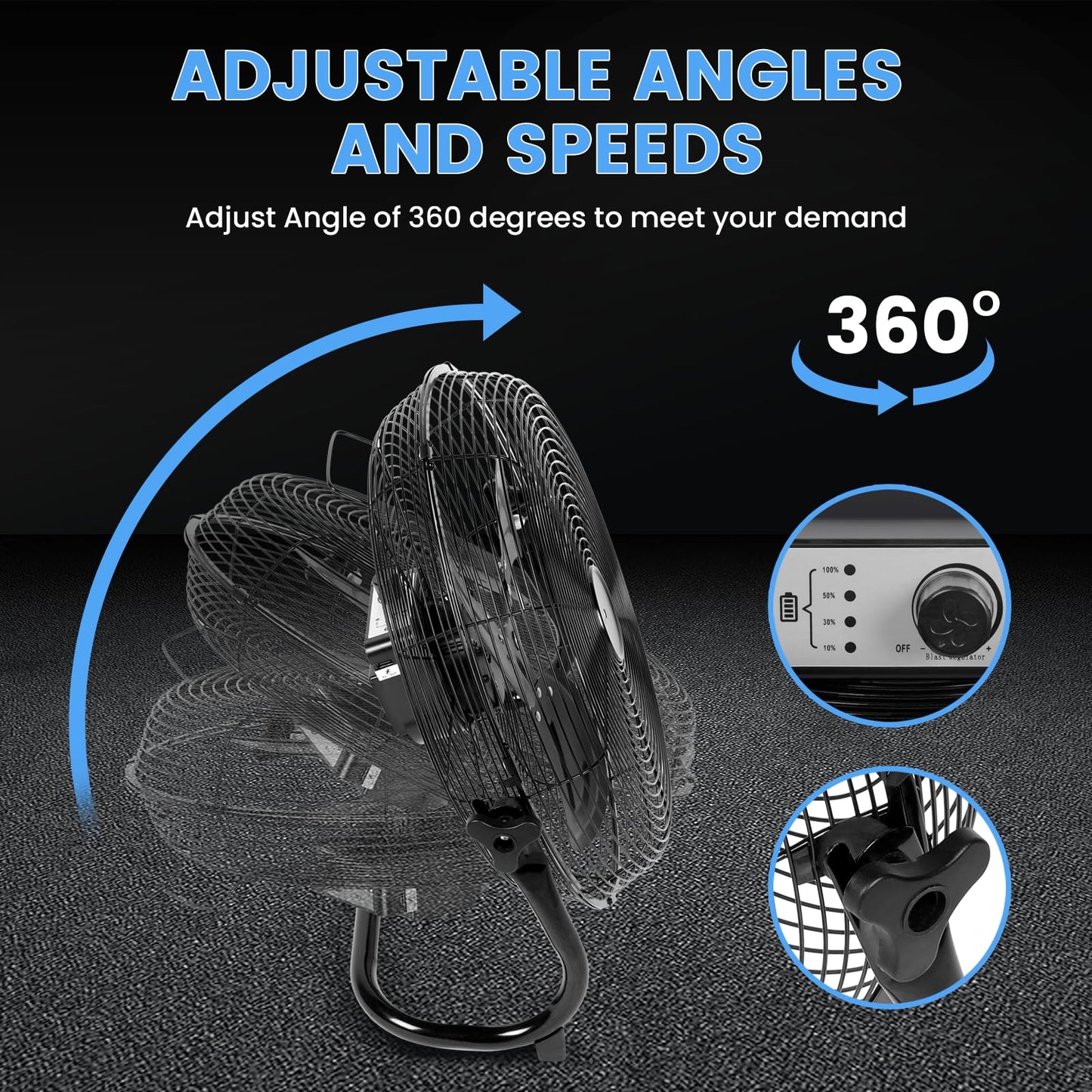 Simple Deluxe 12 Inch Battery Operated Floor Fan, Rechargeable Powered High Velocity Fan with Metal Blade, Portable Cordless Floor Fan for Outdoor, Camping, Travel