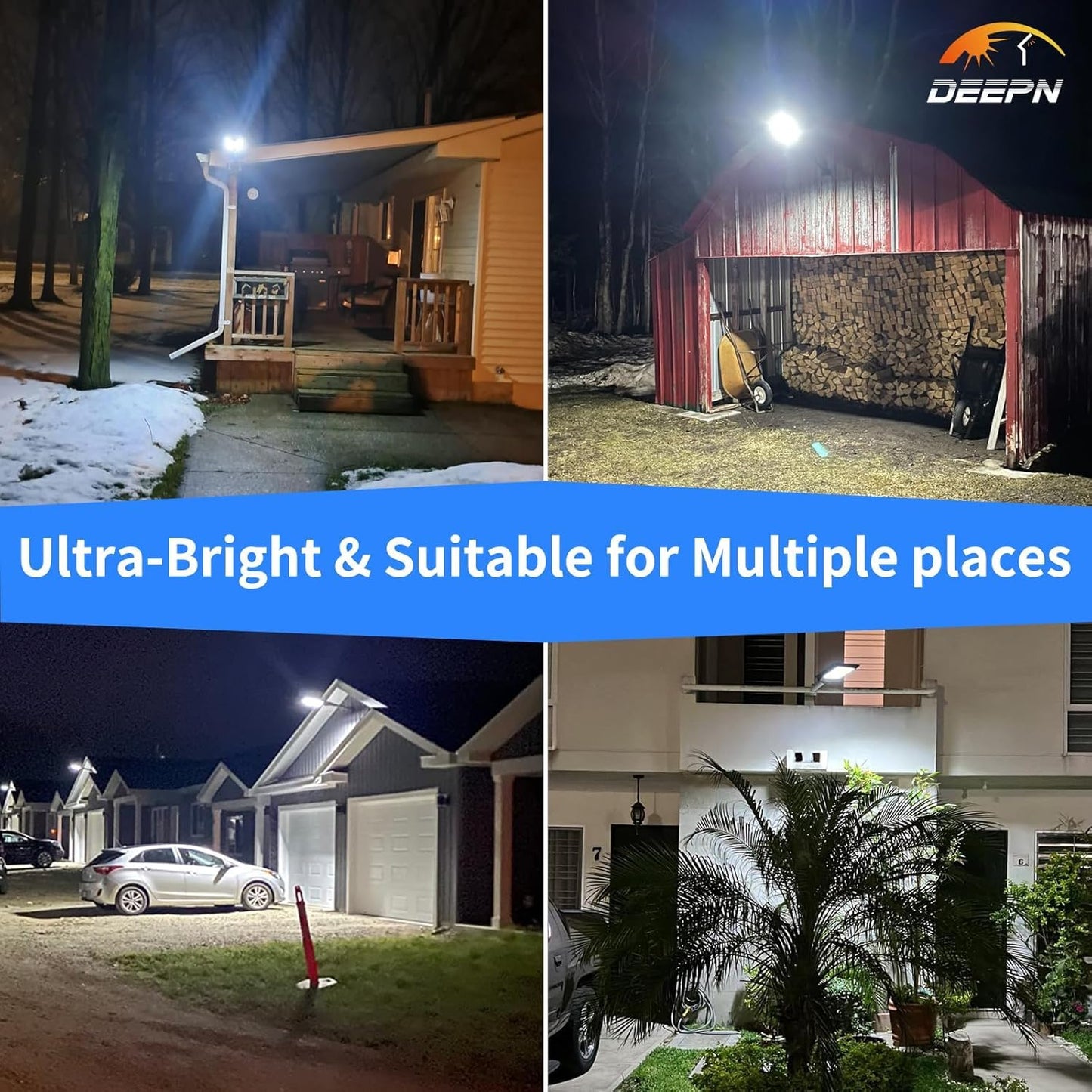 Deepn Solar Lights Outdoor, 7000W Solar Street Lights Outdoor with Motion Sensor, IP66 Waterproof Street Area Security Lights with Remote, Dusk to Dawn Solar Flood Lights for Garage Outside, 3 Pack
