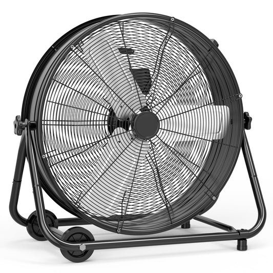 24 in High Velocity Drum Fan, Heavy Duty Industrial Fan, 8800 CFM Floor Fan, 3 Speed Garage Fan, Portable Air Circulator with 360° Tilt, Durable Metal Construction for Warehouse Workshop Jobsite