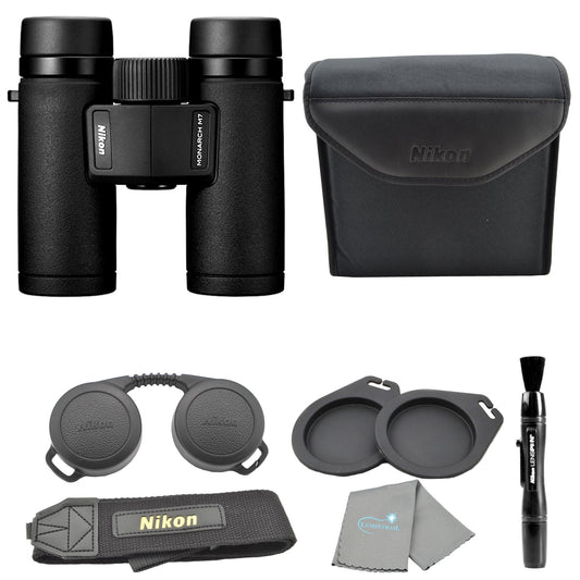 Nikon Monarch M7 8x30 (16763) Black Binoculars Bundle with Lens Pen and Cleaning Cloth, Compact Binoculars for Adults for Hunting, Bird Watching, and Hiking Essentials, Zoom Lightweight Travel