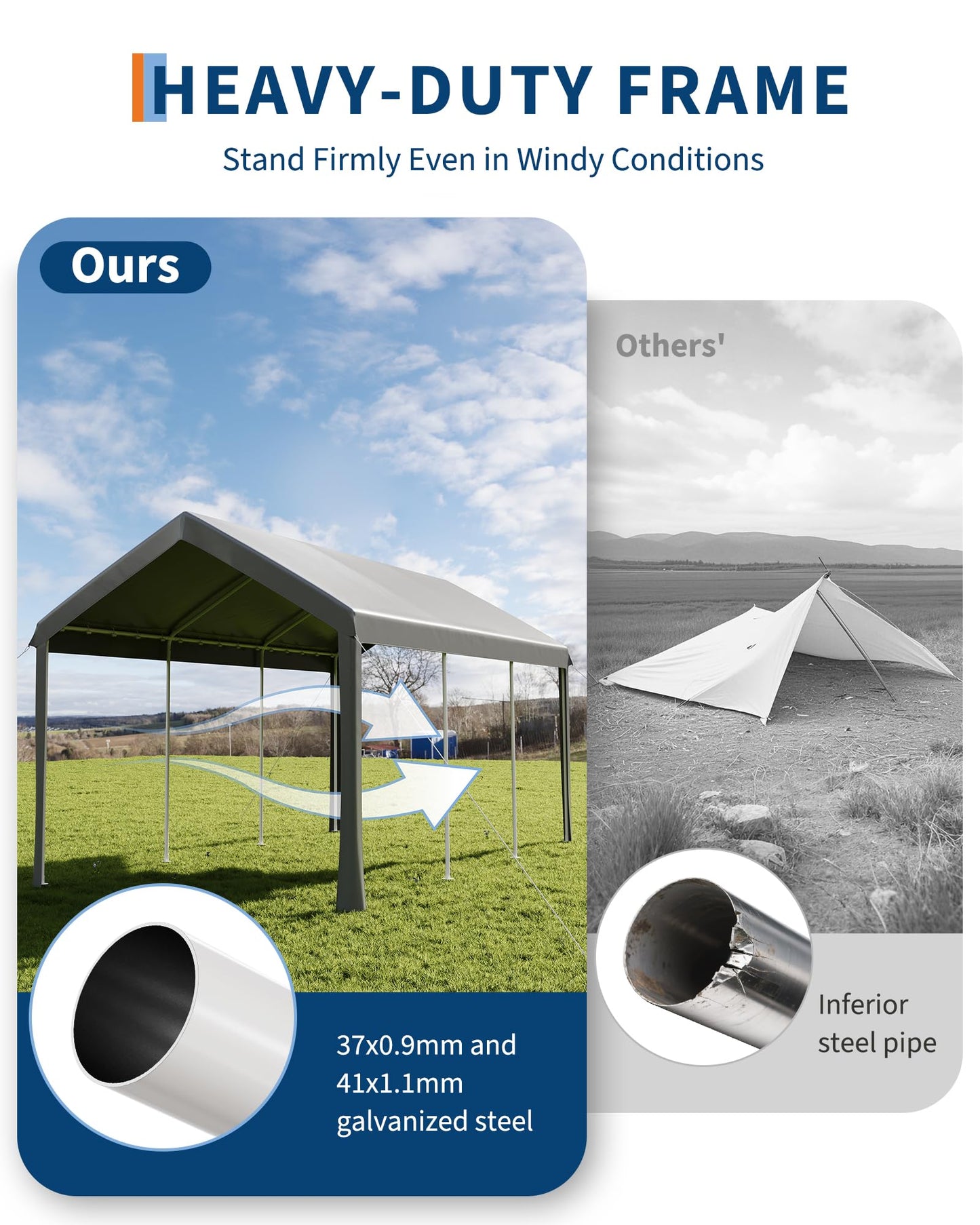 10x20 Ft Heavy Duty Carport, Gray - All-Season Waterproof UV-Resistant Canopy, Portable Garage Boat Shelter Party Tent for SUV, Truck, Outdoor Events