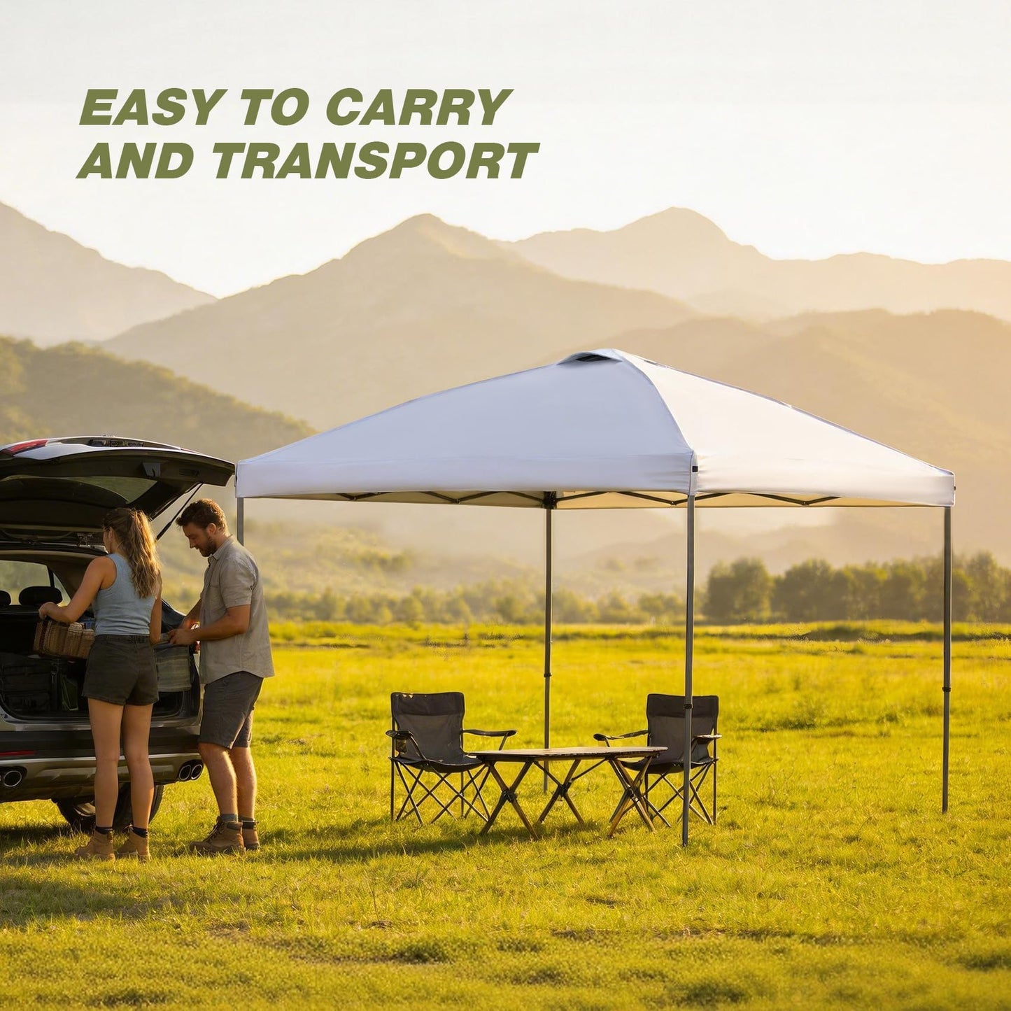 HYPER VENTURE 10x10ft Pop Up Canopy Tent with One Push Setup, Portable Outdoor Event Shelter with Rolling Carry Bag for Camping, Beach, Market, Patio (White)