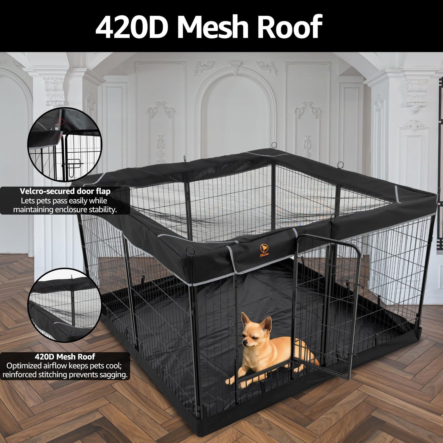 PJYuCien Dog Playpen Outdoor Plus Storage Bag, 24" H 8 Panels Puppy Pen with Square Bottom & Top Cover, Heavy Duty Dog Fence for Camping