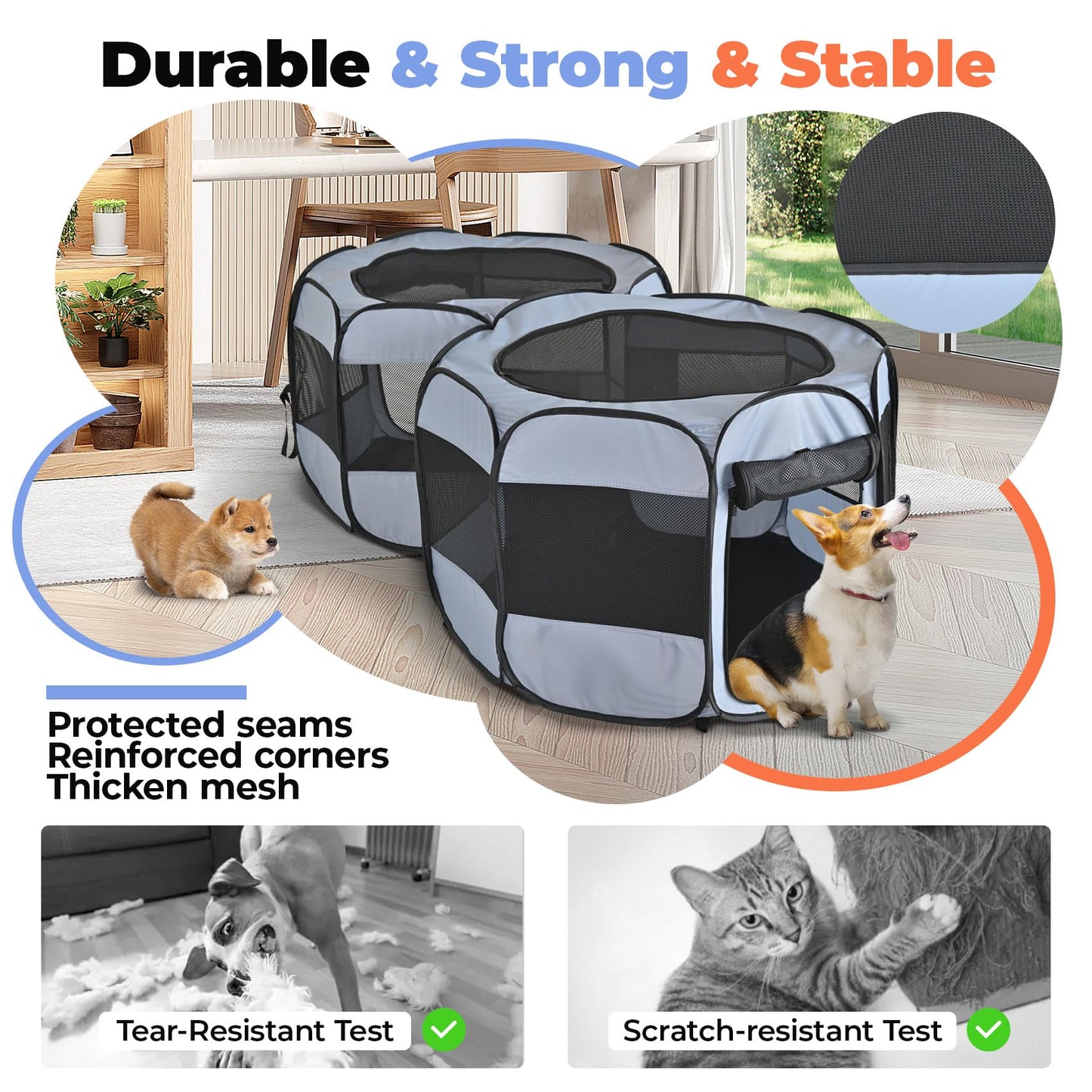 2-in-1 Cat Playpens, Detachable into 2 Separate Playpens with Additional 2 Doors, Portable Dog Playpen Cat Tent Enclosure for Kitten and Puppy Indoor Outdoor Use(M)