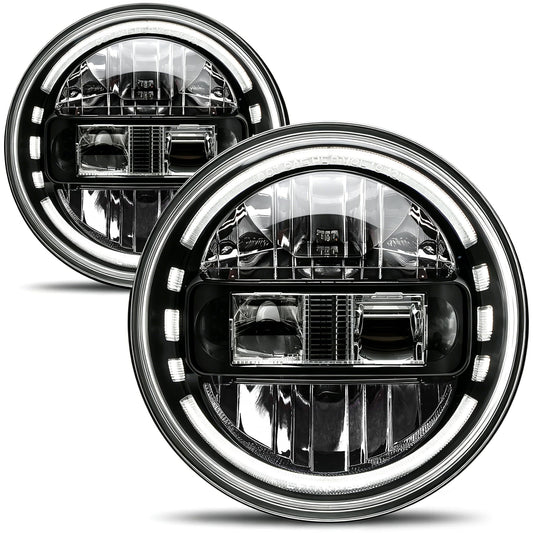 AUDEXEN 7 Inch LED Headlights for Jeep Wrangler JK JKU TJ LJ 1997–2018, 1200% Brighter Round Halo Headlamp, Hi/Lo Beam, Plug & Play Replacement for H6024, DOT Approved, Black