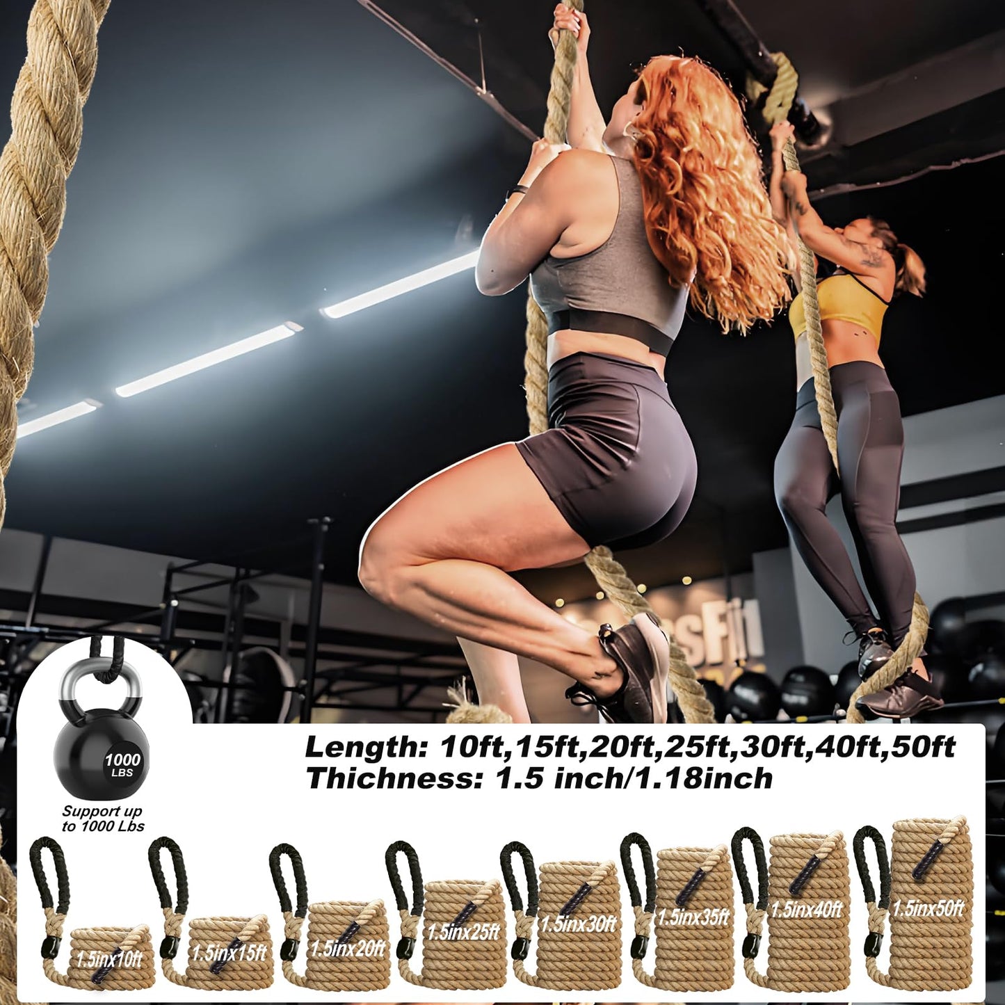 Climbing Rope, 1.5 Inch Diameter 40FT Gym Climbing Rope for Fitness & Strength Training, Workout for Adults with Climbing Exercises & Home Workouts