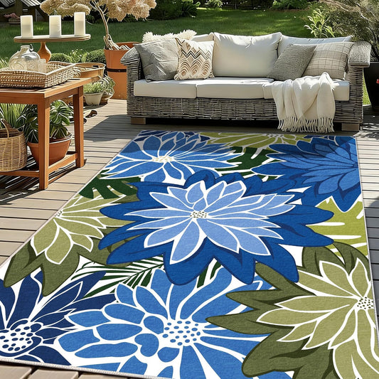 ZonLi Outdoor Rug 8x10Ft Waterproof Multicolored Blue Green Indoor Area Rug Washable Outdoor Patio Rugs Tropical Floral Non Slip Outdoor Carpet for Living Room, Pool,Backyard,Deck,Camping.