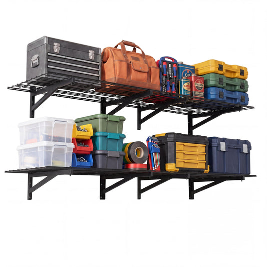 SierraSquad 4 Pack 2x3 Ft Garage Storage Shelving Wall Mounted, 1400 LBS Heavy Duty Wall Shelf, Black Metal Floating Storage Racks for Garage, Kitchen, Laundry, Shopping Mall and Tool Room