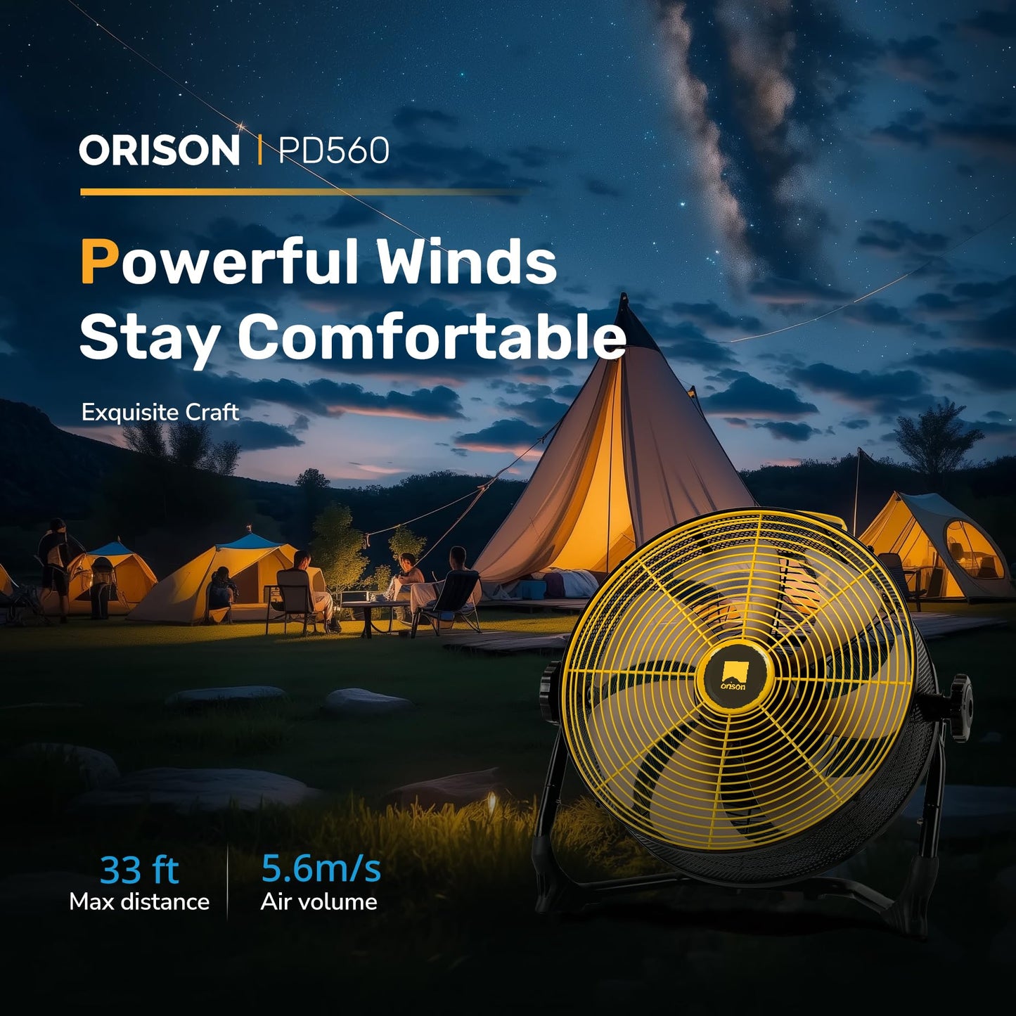 Orison 12" Portable Battery Operated Floor Fan, High-Velocity Floor Fan,Cordless Fan for Camping, Travel, Tents, Hurricanes