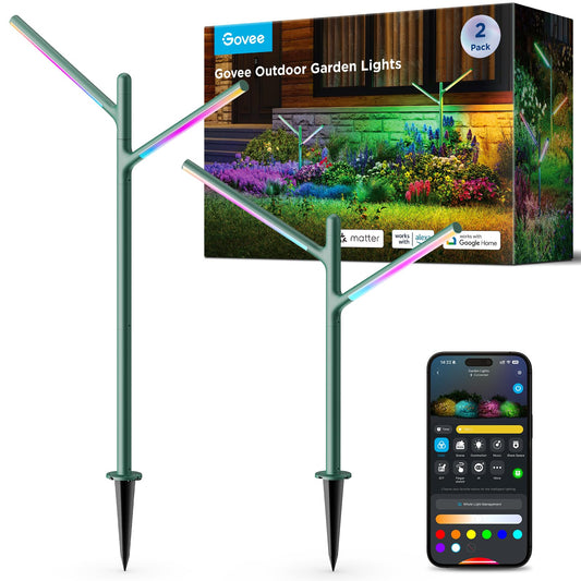 Govee Outdoor Garden Lights 2 Pack, RGBWWIC IP66 Waterproof Pathway Lights, 16 Million Colors, 64 Scenes for Outdoor Decor, Patio, Landscape Lighting, Compatible with Alexa, Google Assistant, Matter