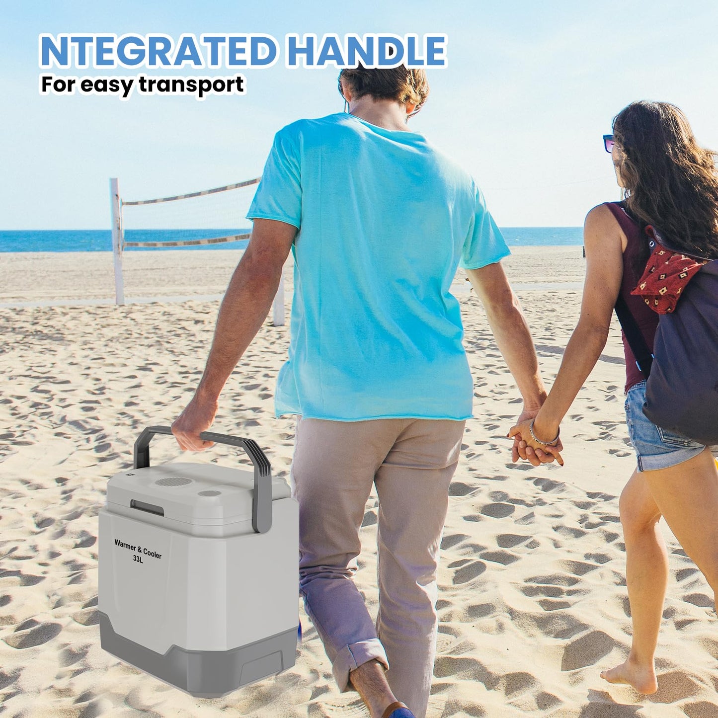 Garvee 35 Quart (33 L) Electric Cooler & Warmer, Portable Car Refrigerator With Automatic Locking Handle, 12V Car Cooler for Vehicle & Trucks, 110V AC Home Power Cord, Plug In Coolers, Grey