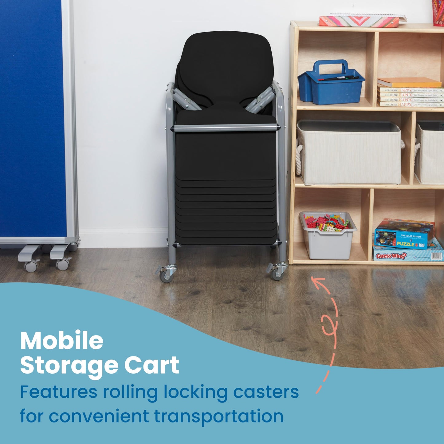 ECR4Kids The Surf Portable Lap Desk with Storage Cart, Flexible Seating, Black, 10-Pack