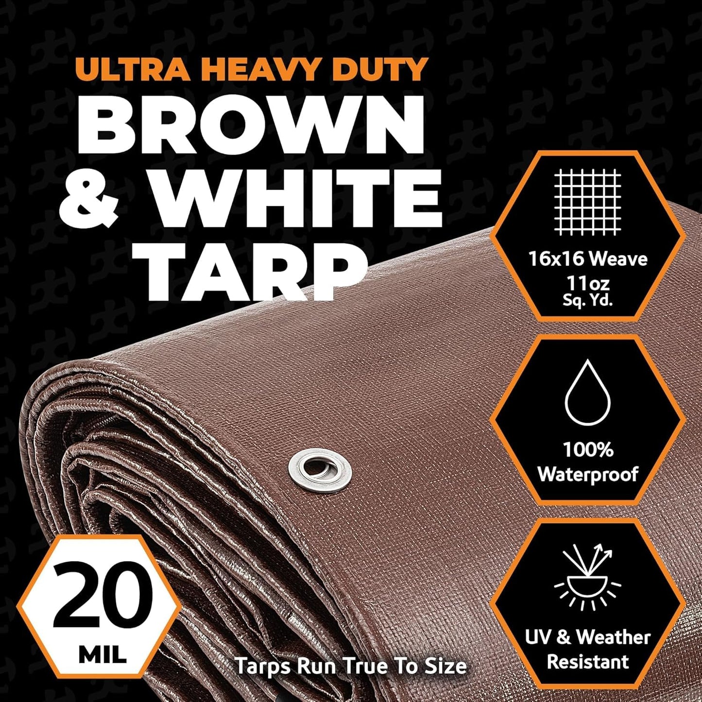 Xpose Safety 15' x 15' Brown/White Ultra Heavy Duty Tarp - 20 Mil - Heavy Duty Waterproof - Extra Large Tarp,Waterproof Tarp Cover Rain Camping,Tent Tarp,UV Protection,Reinforced Corners
